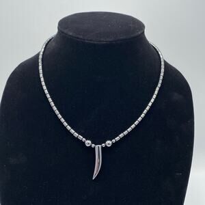 New Hematite Black 18" Drum Barrel Fang Pendant Barrel Closure Handmade Necklace